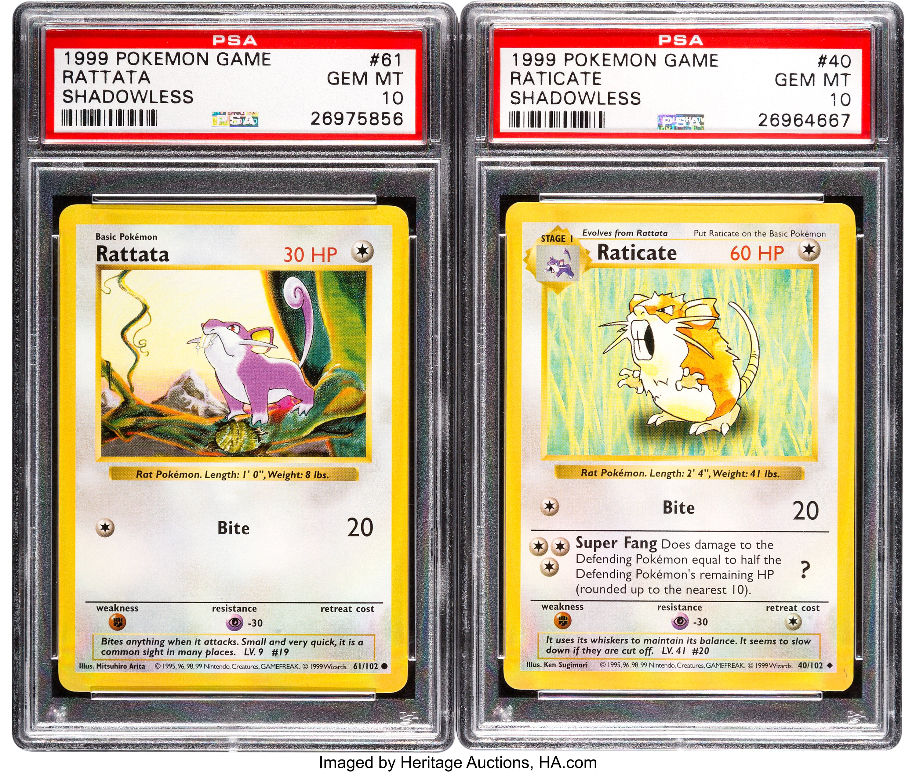 Pokémon Raticate #40 and Rattata #61 Shadowless Base Set Trading