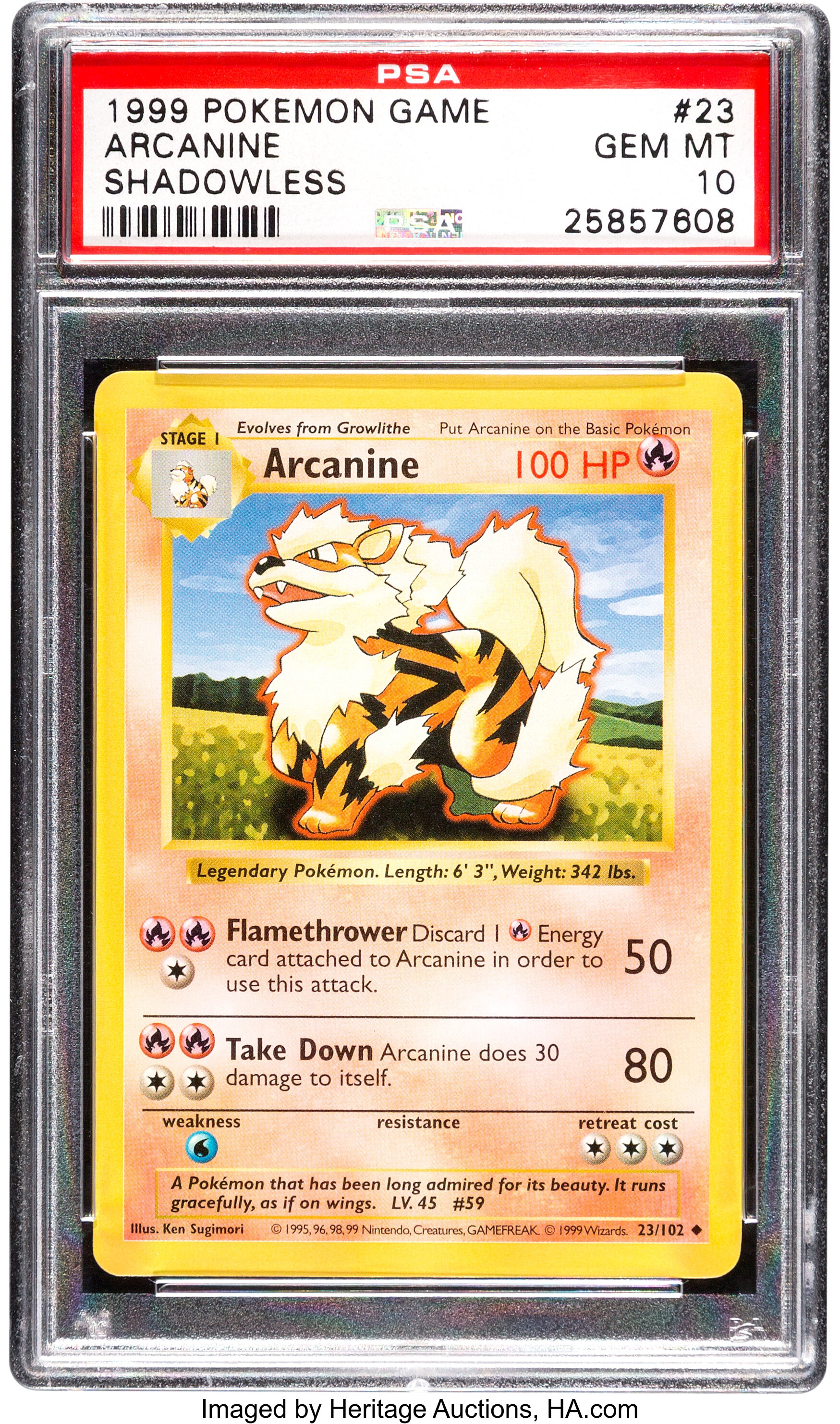 Pokémon Arcanine #23 and Growlithe #28 Shadowless Base Set Trading