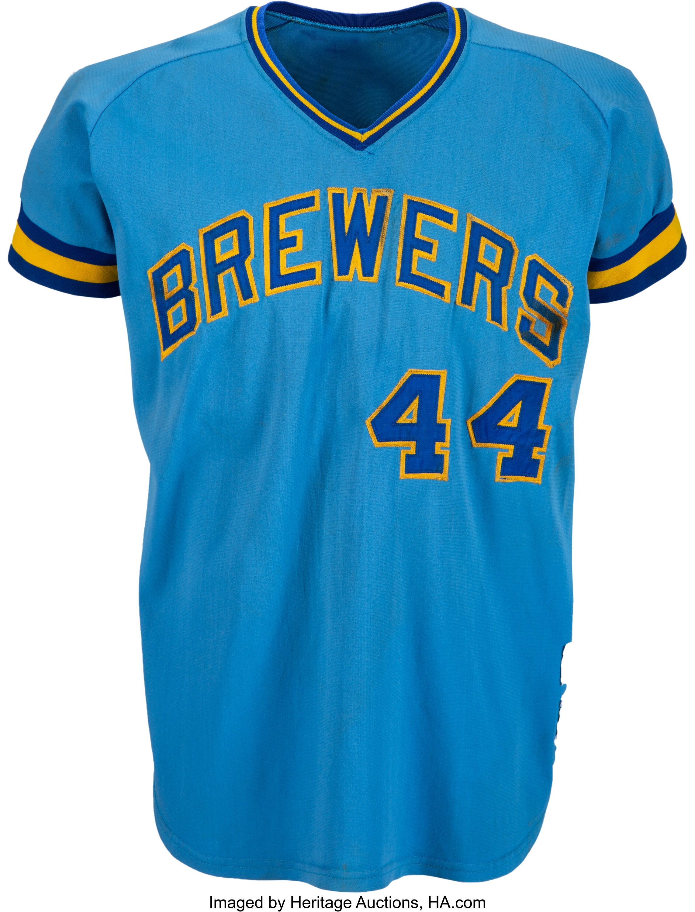 Authentic Game Throwback 1976 Milwaukee Brewers Hank Aaron TBC Jersey AIS  RARE