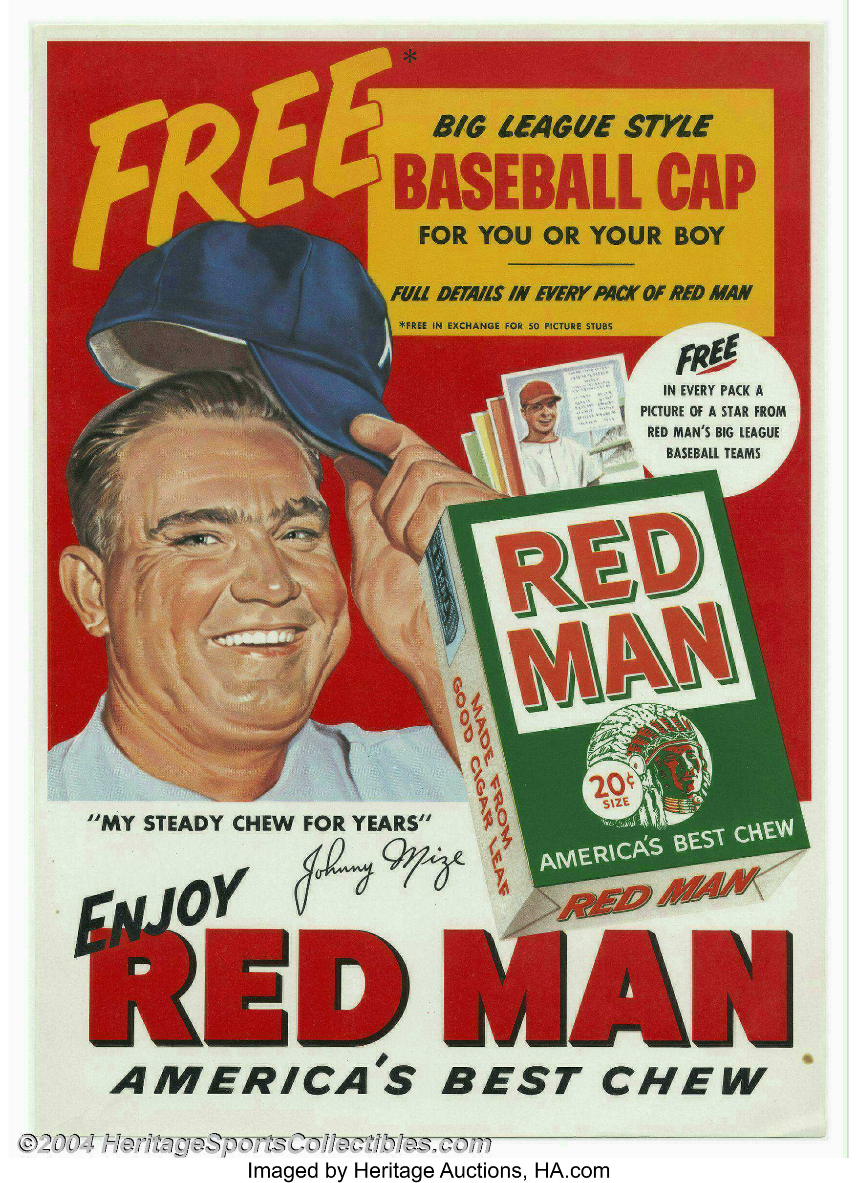 Lot Detail - 1950s Red Man Tobacco Mail In Premium Baseball Caps - Complete  Team Collection (16)
