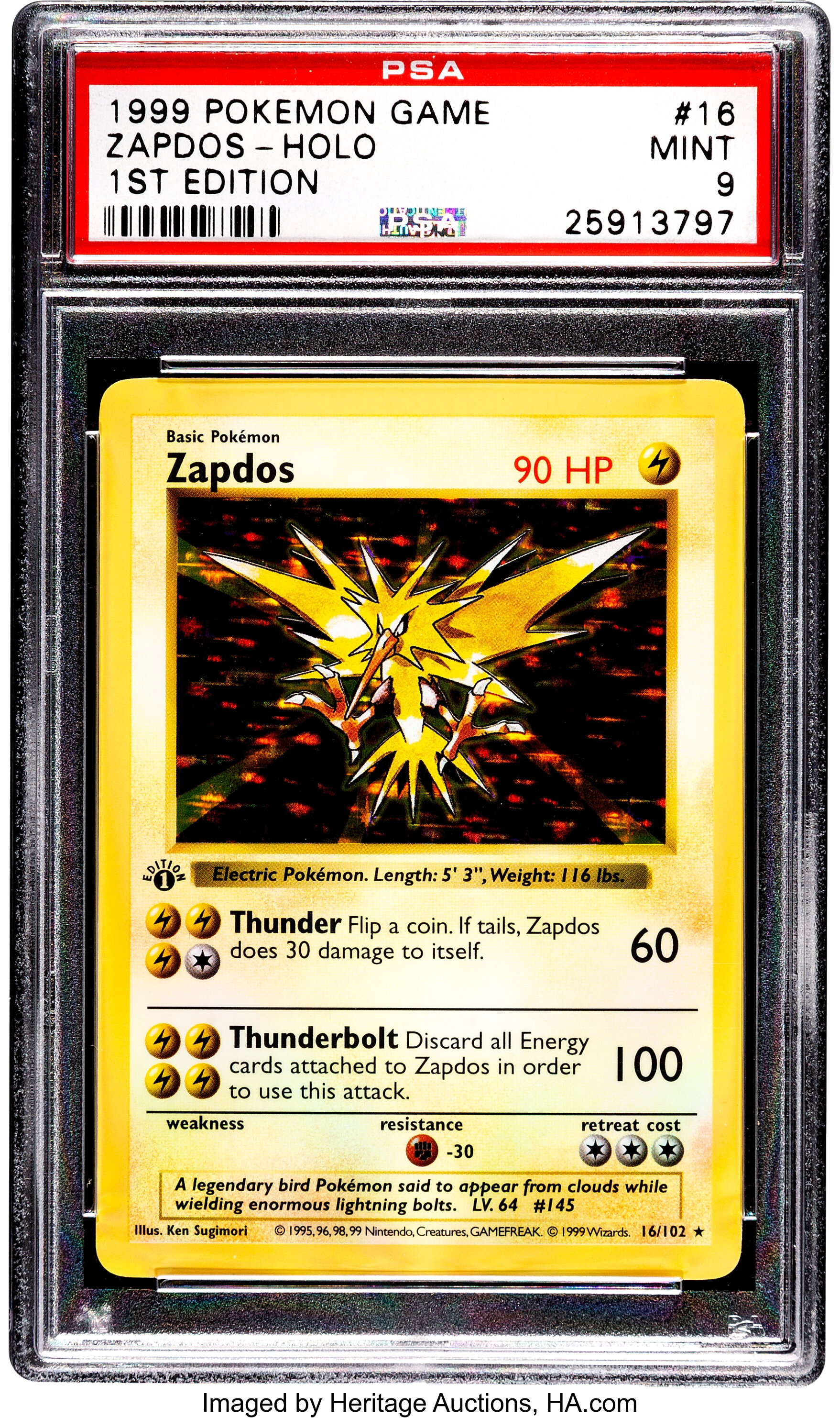 Pokémon Zapdos #16 First Edition Base Set Rare Hologram Trading