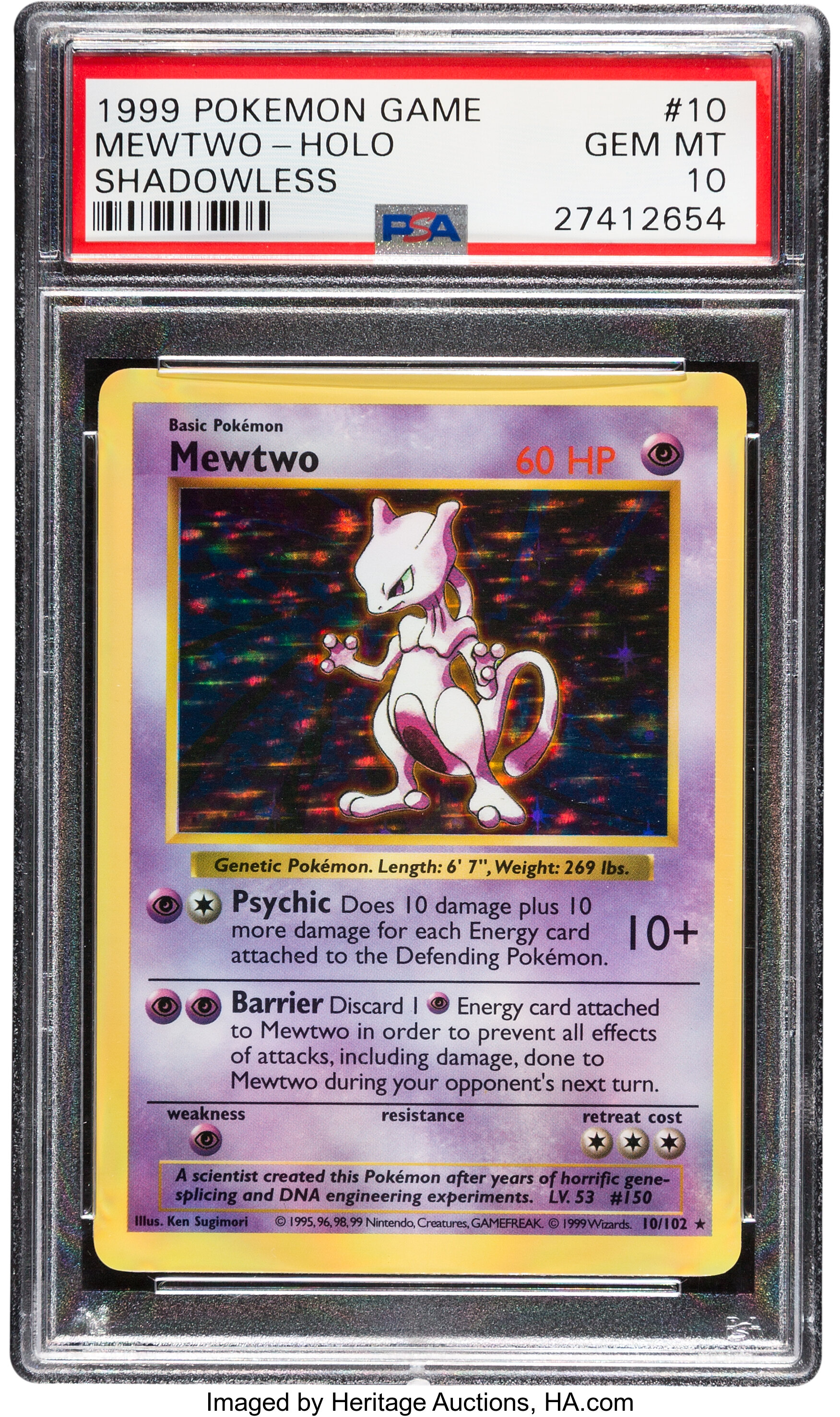 Mewtwo‑Holo 1999 Pokemon TCG Base Set Shadowless #10/102 - Novelship