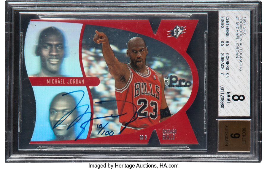 1997 SPx Michael Jordan (Promotion Autographs) #1 BGS NM-MT 8 - Auto 9 - #'d 10/100