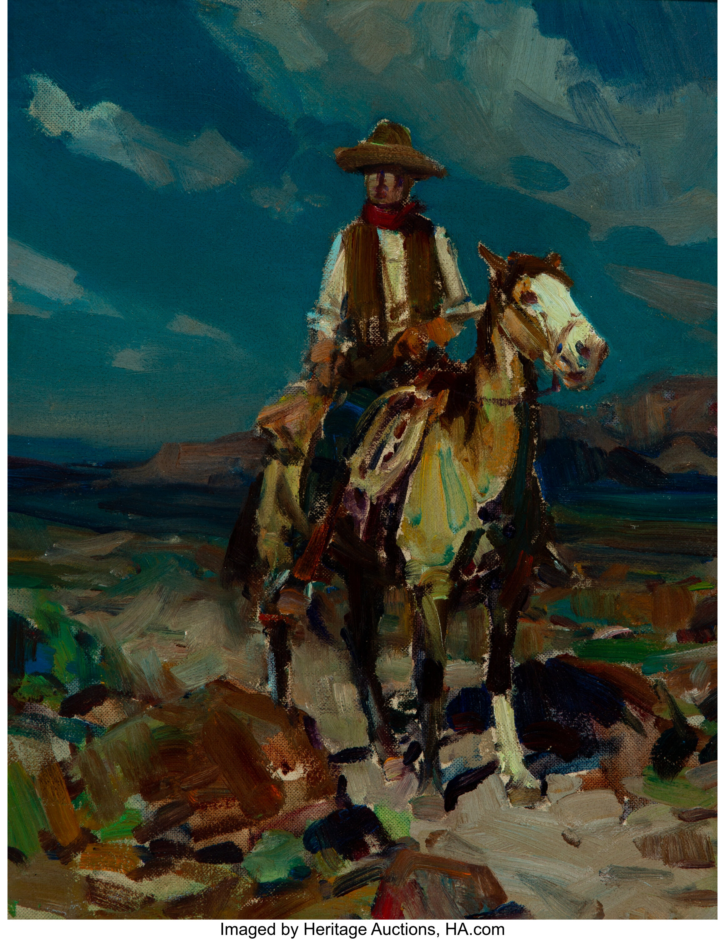 Frank Tenney Johnson (American, 1874-1939). Ridin' the Range. Oil | Lot ...