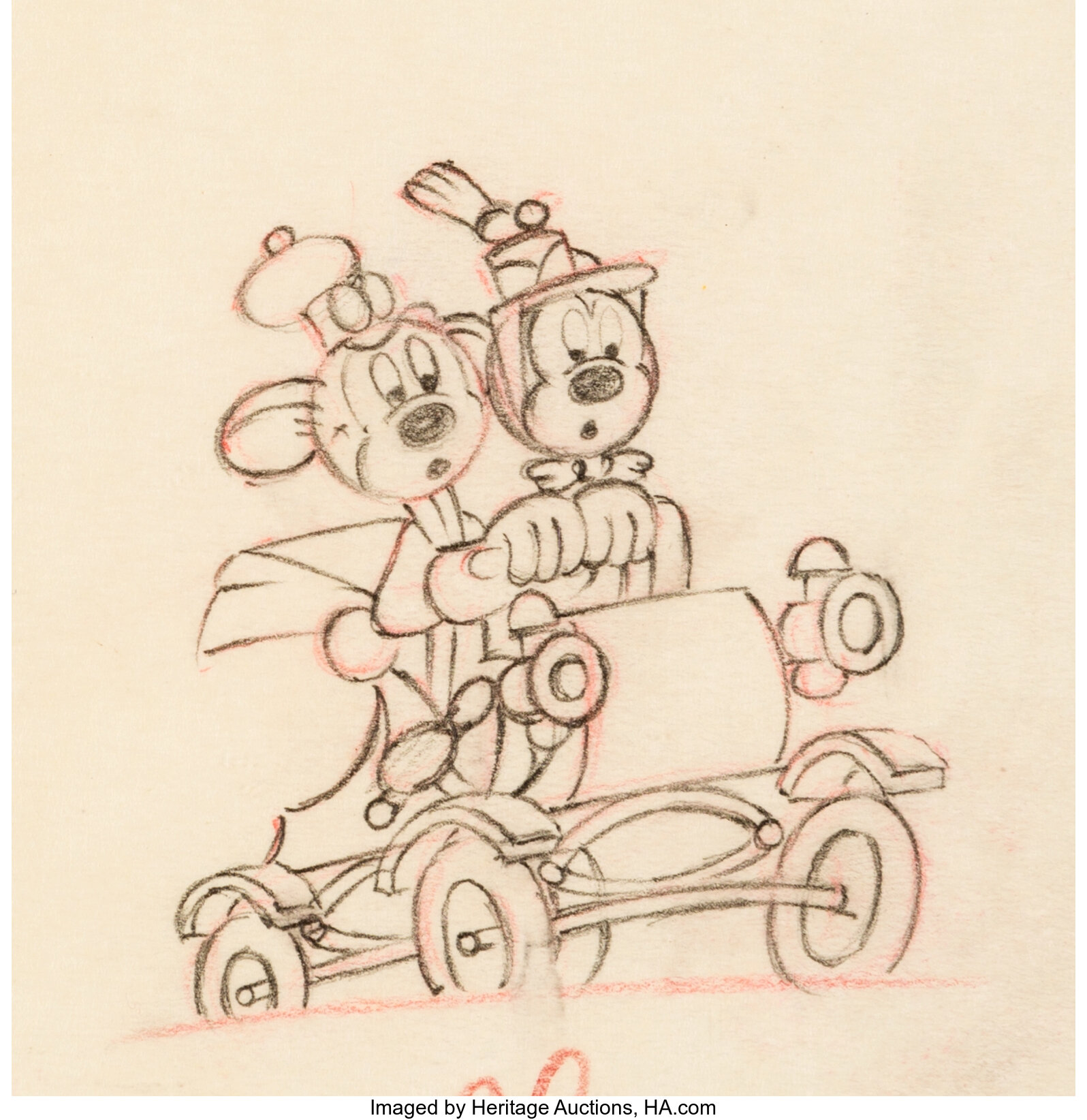 Nifty Nineties Mickey and Minnie Animation Drawing (Walt Disney, | Lot ...