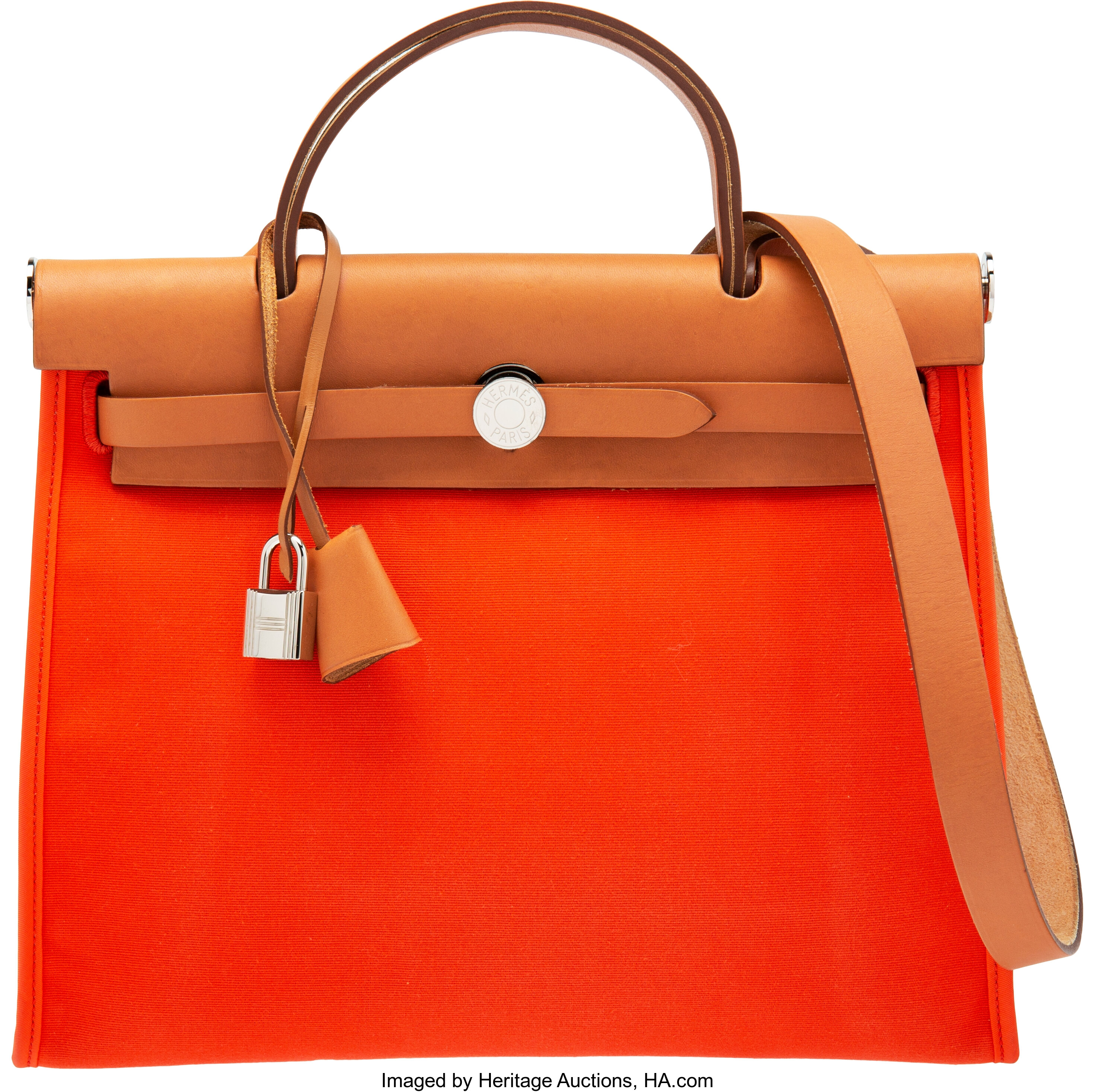 Hermès 31 Orange Poppy Canvas & Natural Vache Hunter Leather