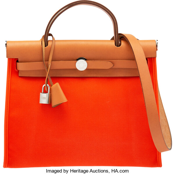 Hermès - Hermès Herbag Zip 31 Canvas Handbag-Poppy Orange with Orange Enamel Buckle