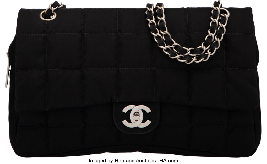 Chanel Black Quilted Nylon Flap Bag with Brushed Silver Hardware., Lot  #58221