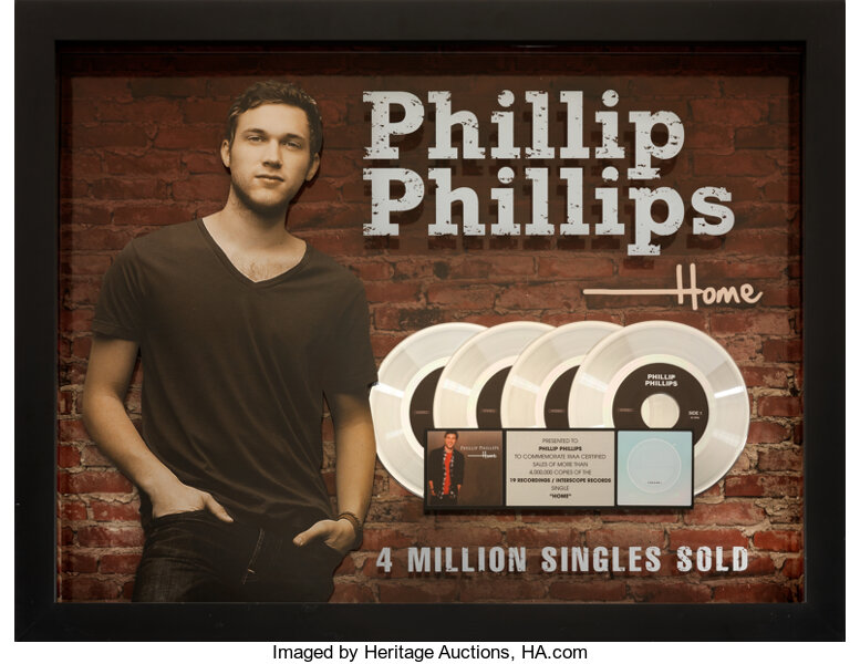 Music Memorabilia:Awards, Phillip Phillips Presented "Home" RIAA Hologram Multi-Platinum Sales Award. ...