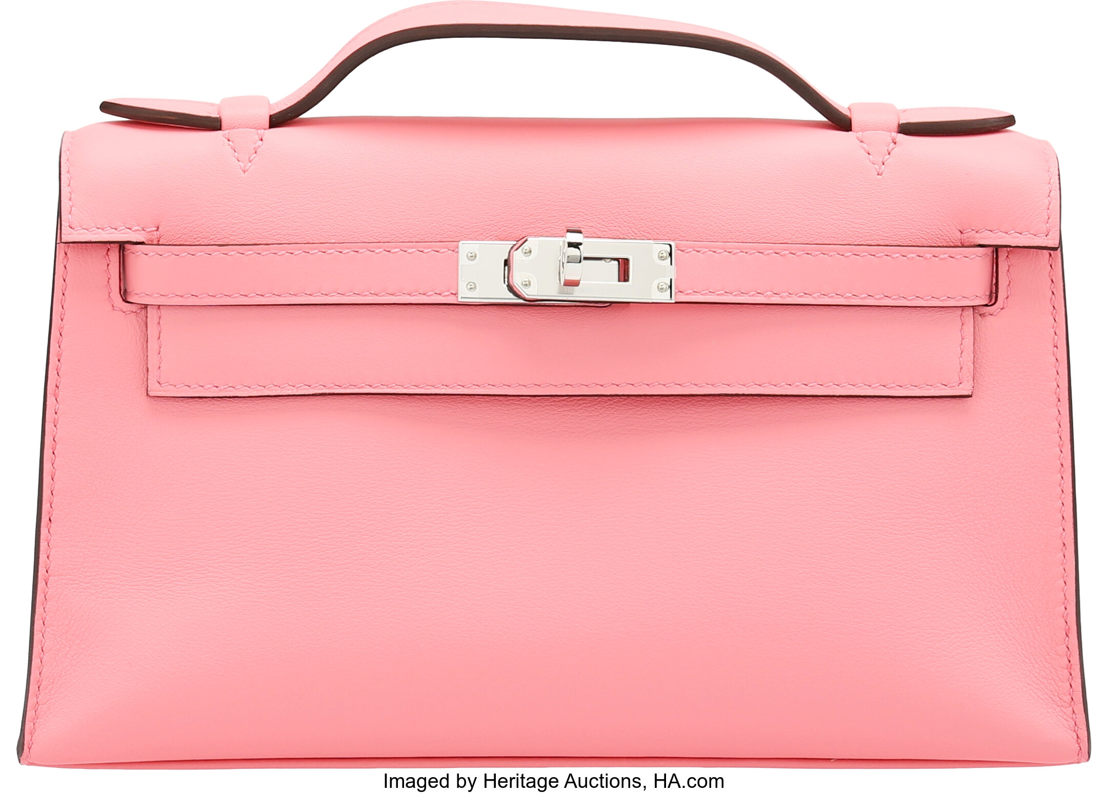 Hermes Kelly pochette Rose sakura Swift leather Silver hardware