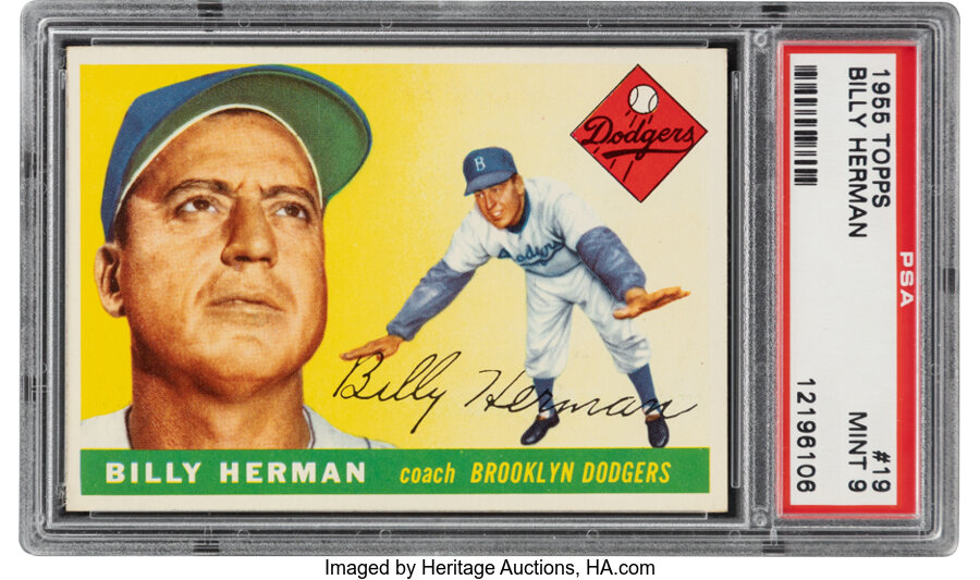 1955 Topps Billy Herman #19 PSA Mint 9 - Pop Six, None Higher