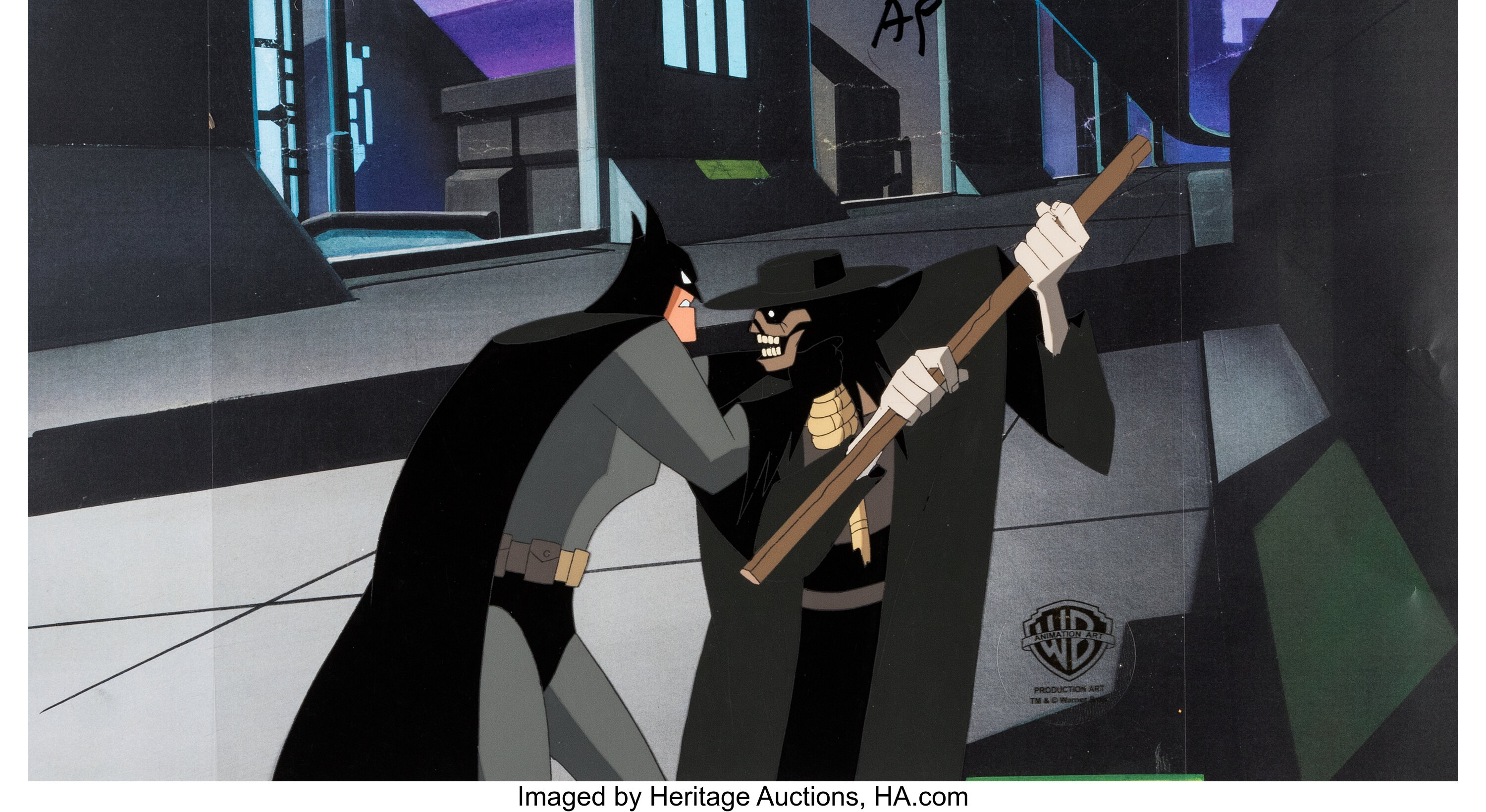 The New Batman Adventures Batman and Scarecrow Production Cel and | Lot  #19118 | Heritage Auctions