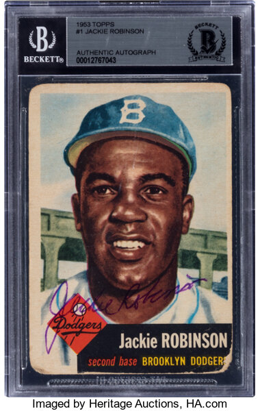 Jackie Robinson - Jackie Robinson baseball card from 1953, front and back