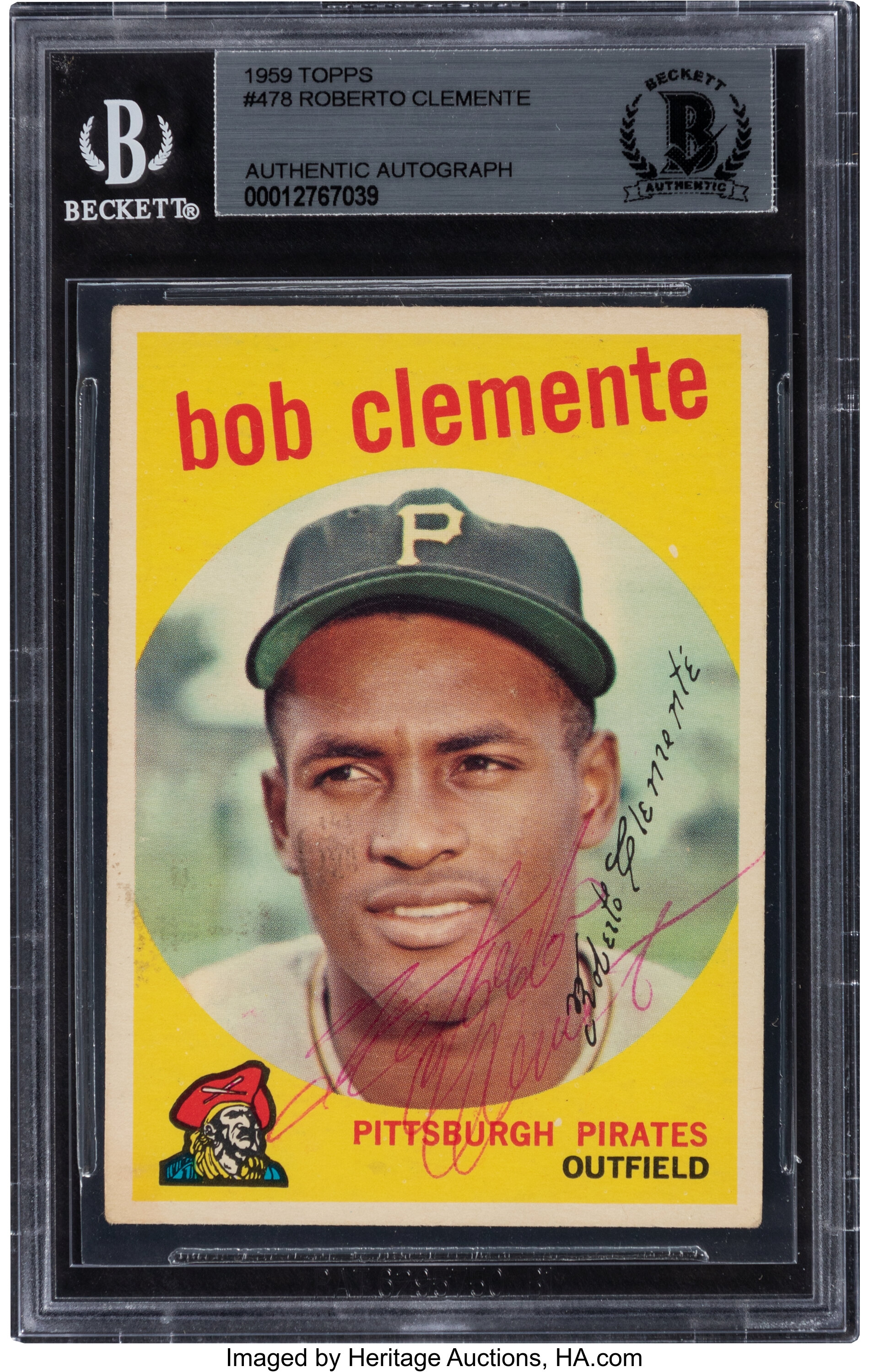 Signed 1959 Topps #478 Roberto Clemente, BGS Authentic Auto.... | Lot ...