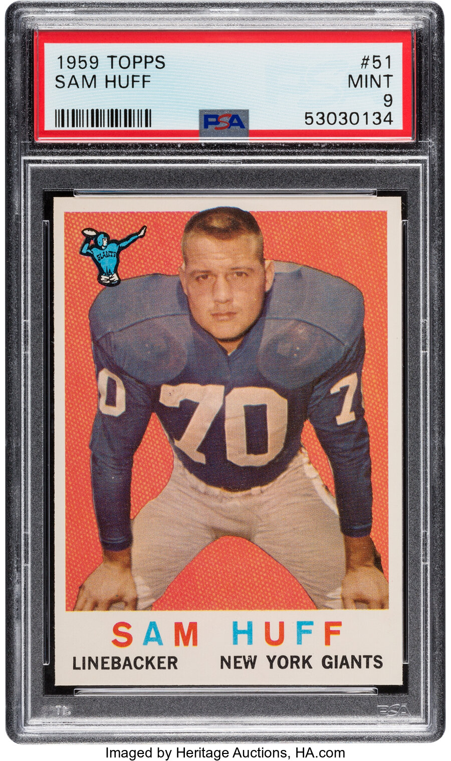 1959 Topps Sam Huff #51, PSA Mint 9