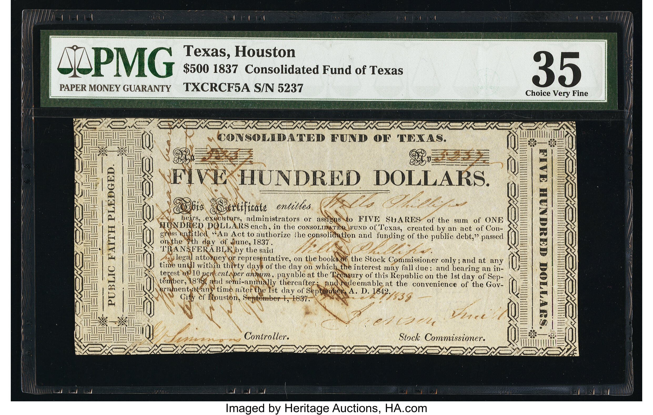 houston-tx-consolidated-fund-of-texas-500-mar-1-1838-cr-cf5a