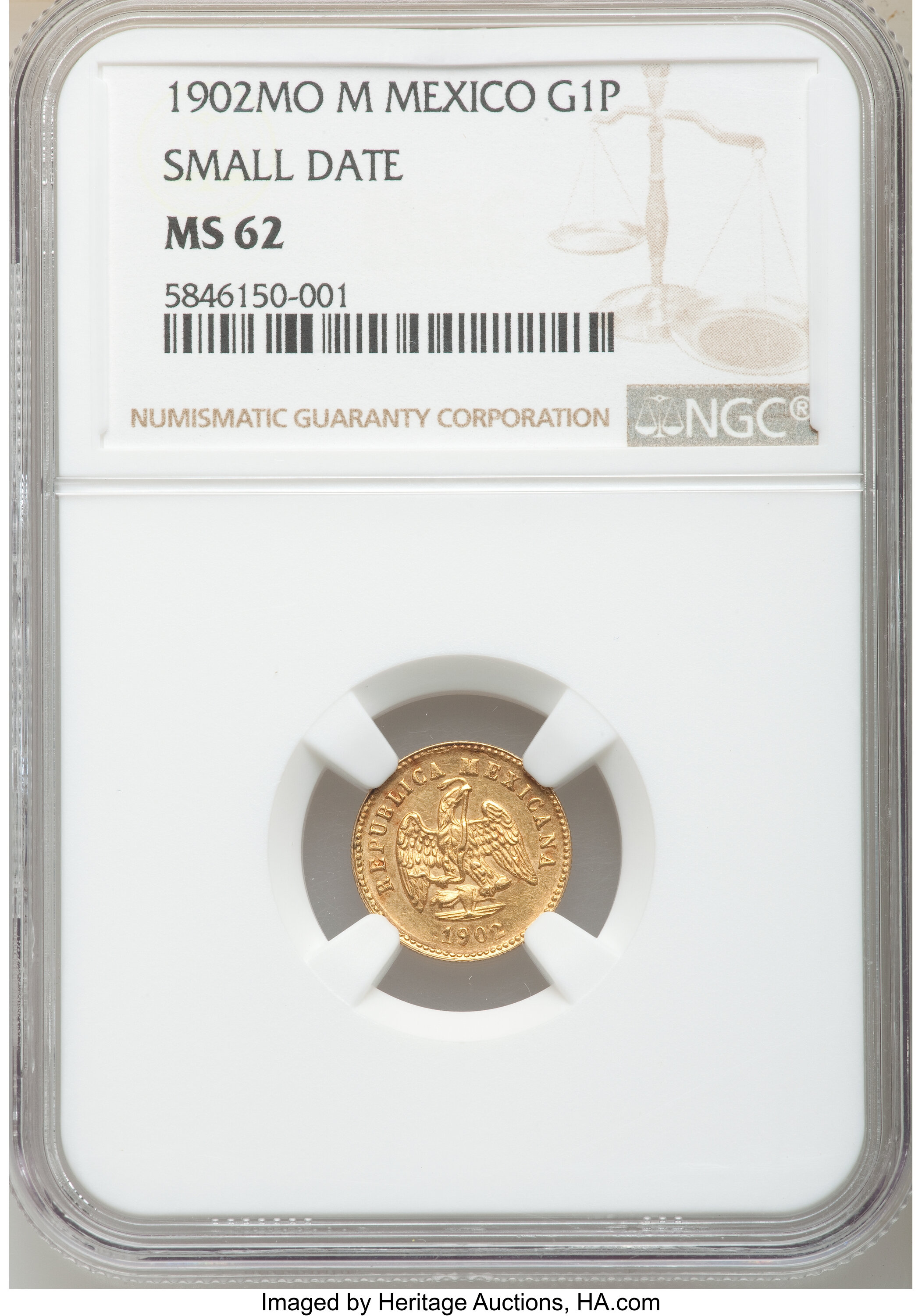 Mexico: Republic gold Peso 1902 Mo-M MS62 NGC,... Mexico | Lot #63538 ...