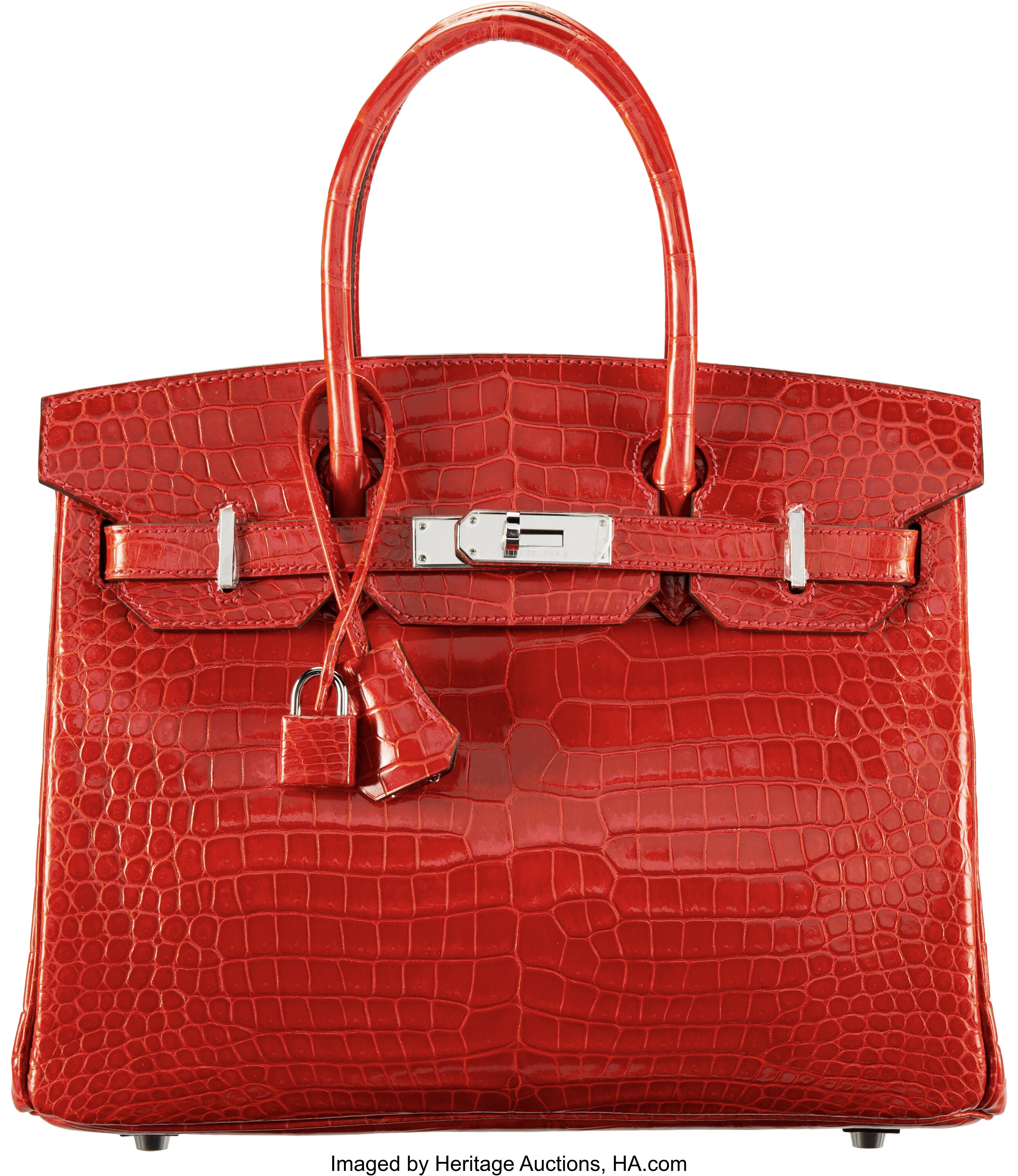 Hermes Geranium Red Crocodile Gold Birkin 25 Handbag Kelly