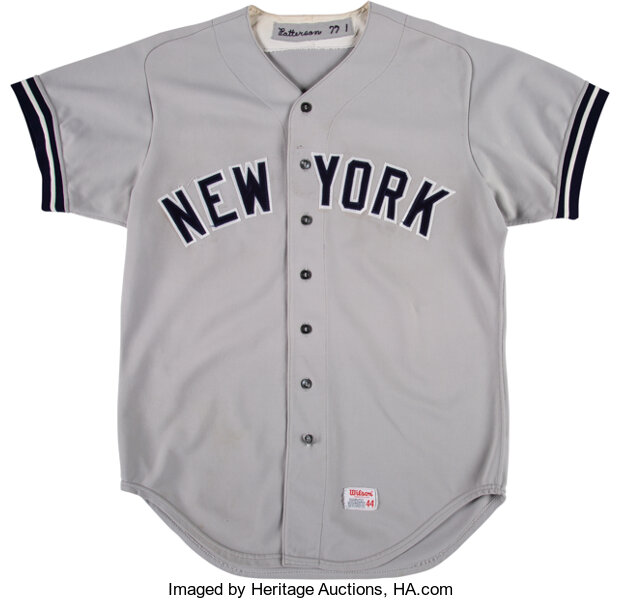 New York Yankees Baseball Jersey Russell L Uniform Stitched Gray jacket hat  VTG