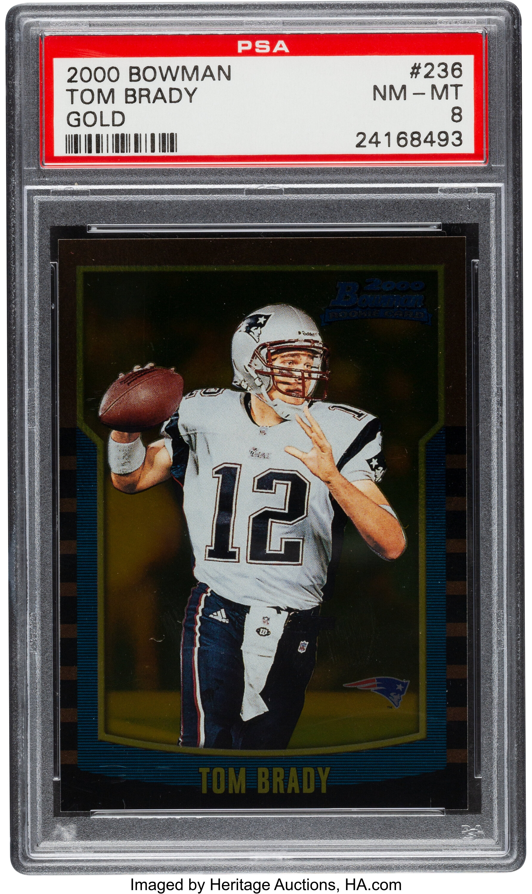 2000 Bowman Tom Brady (Gold) #236 PSA NM-MT 8. Football Cards, Lot  #81550