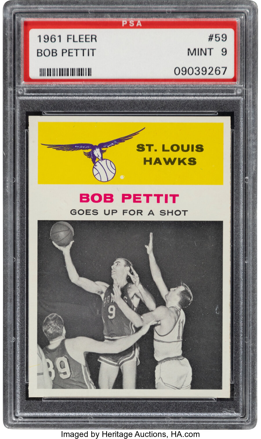 1961 Fleer Bob Pettit (In Action) #59 PSA Mint 9