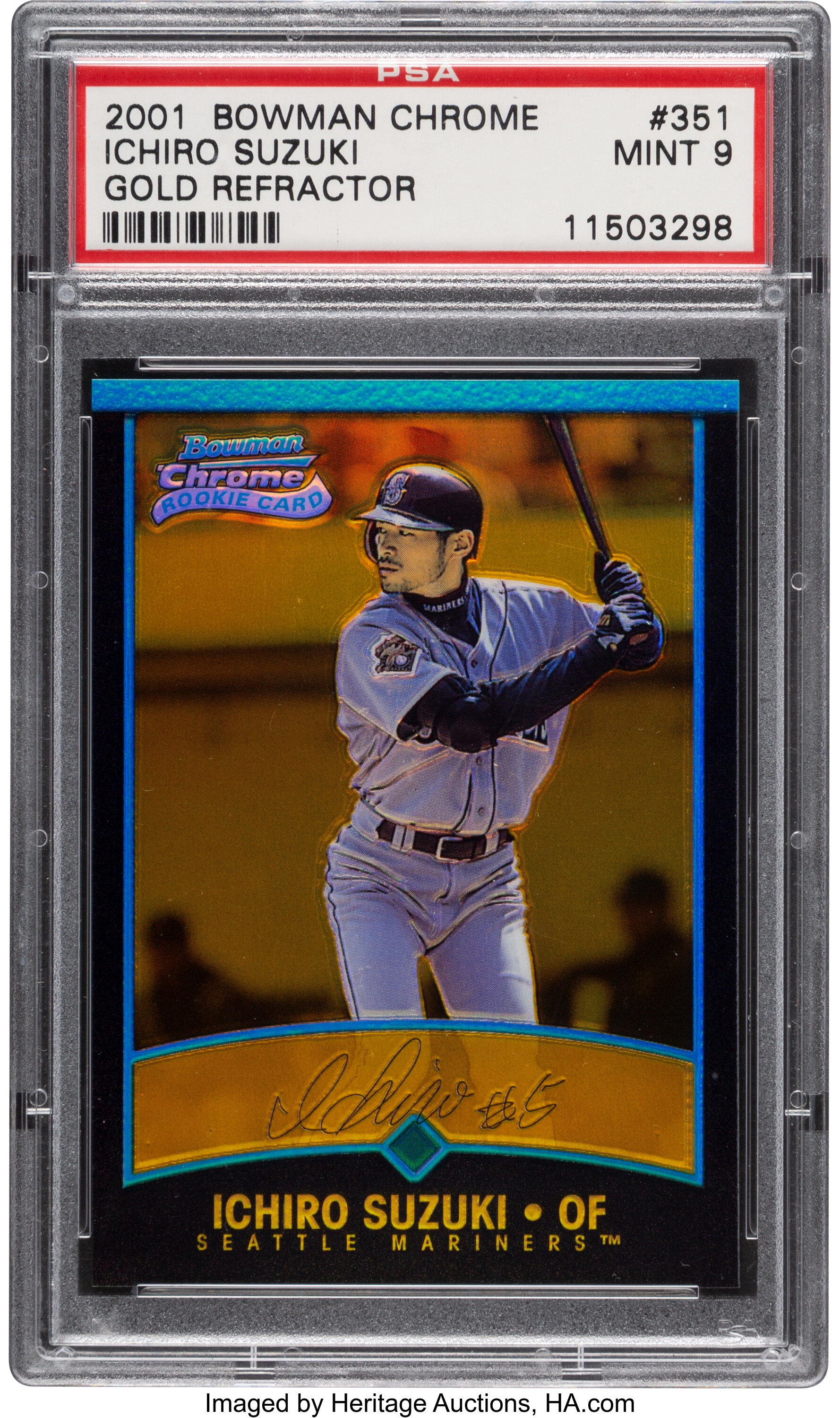 2001 Bowman Chrome Ichiro Suzuki (Gold Refractor) #351 PSA Mint 9