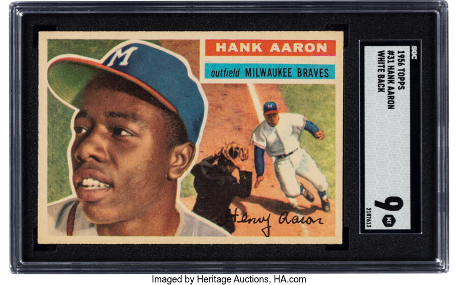 1956 Topps Hank Aaron (White Back) #31 SGC Mint 9 - Pop One, One Higher