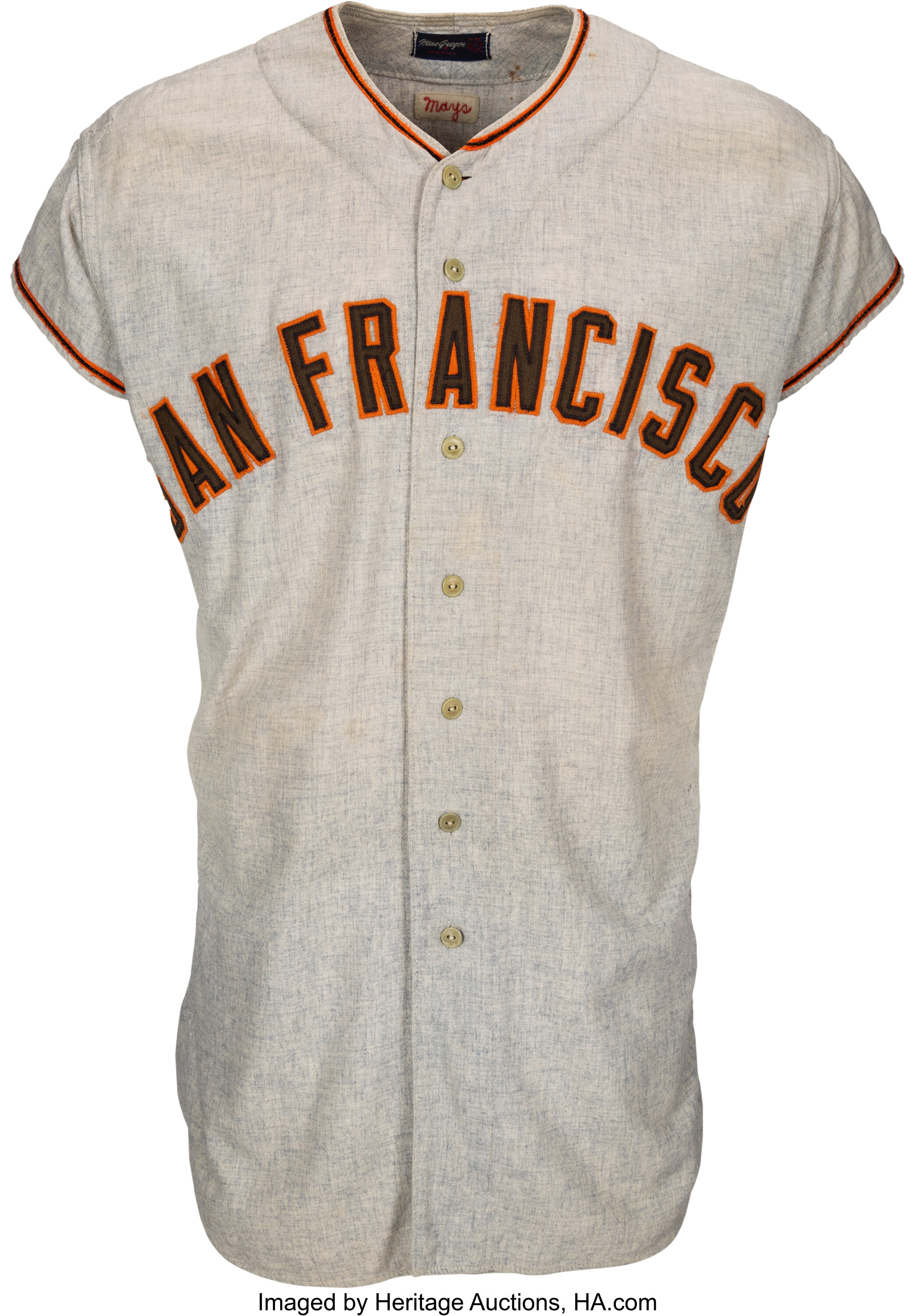 1958 Willie Mays Game Worn San Francisco Giants Jersey, MEARS, Lot #81921