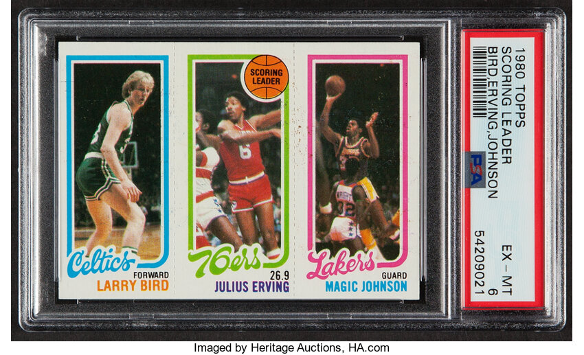 Larry Bird, Magic Johnson, Julius Erving Signed 1980 Topps PSA 6