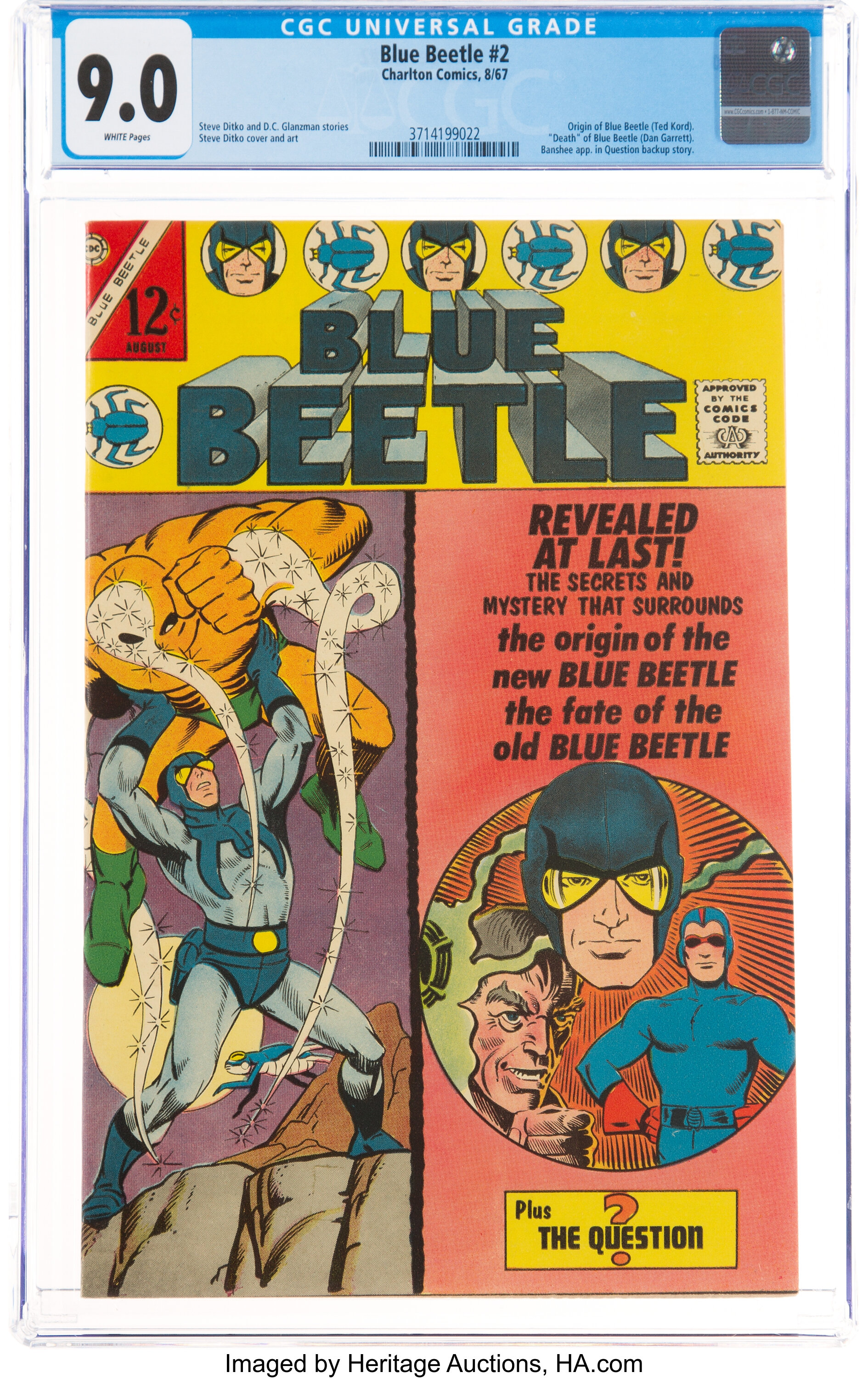 Blue Beetle #2 (Charlton, 1967) CGC NM+ 9.6 Off-white to white, Lot #1460