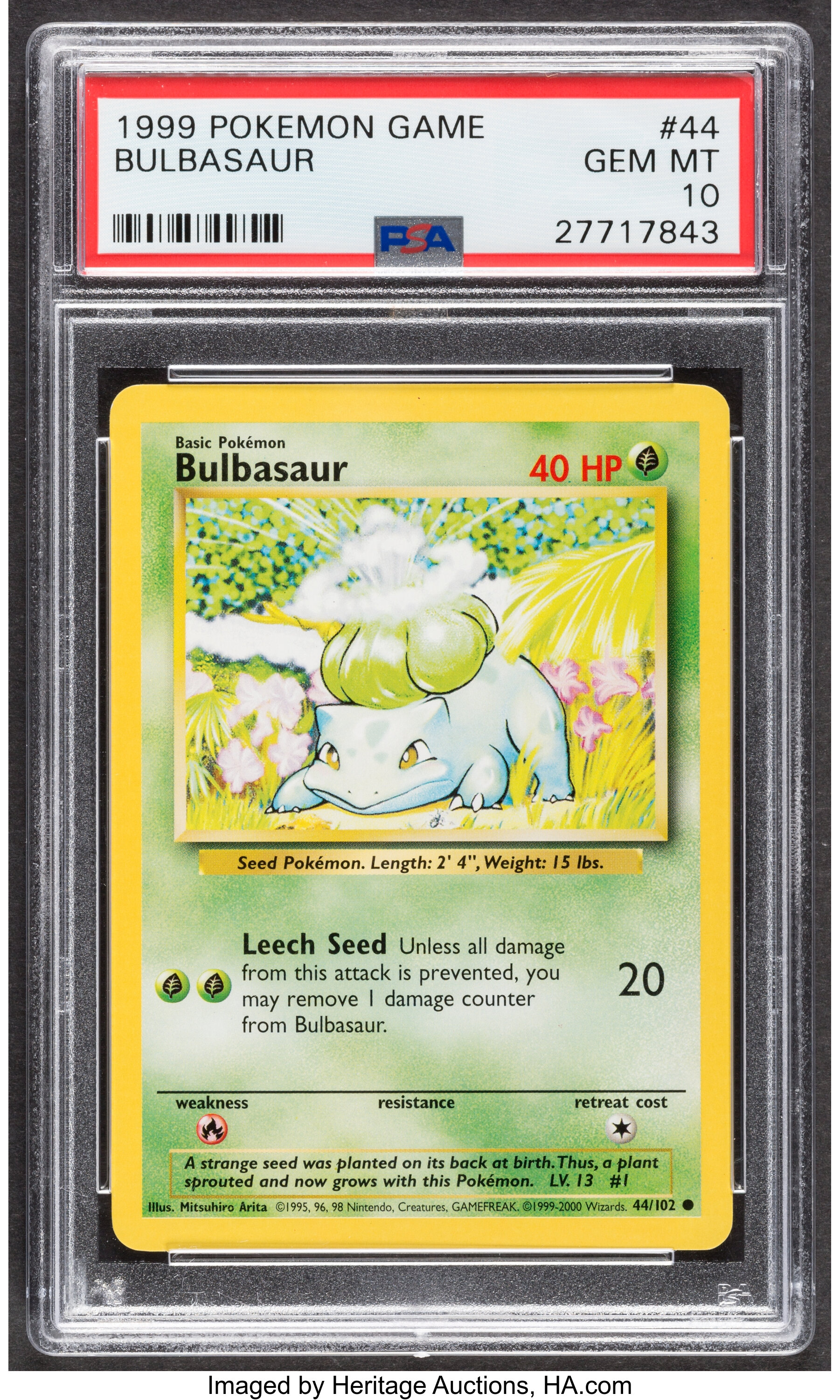 Pokémon Bulbasaur #44 Unlimited Base Set Trading Card (Wizards of