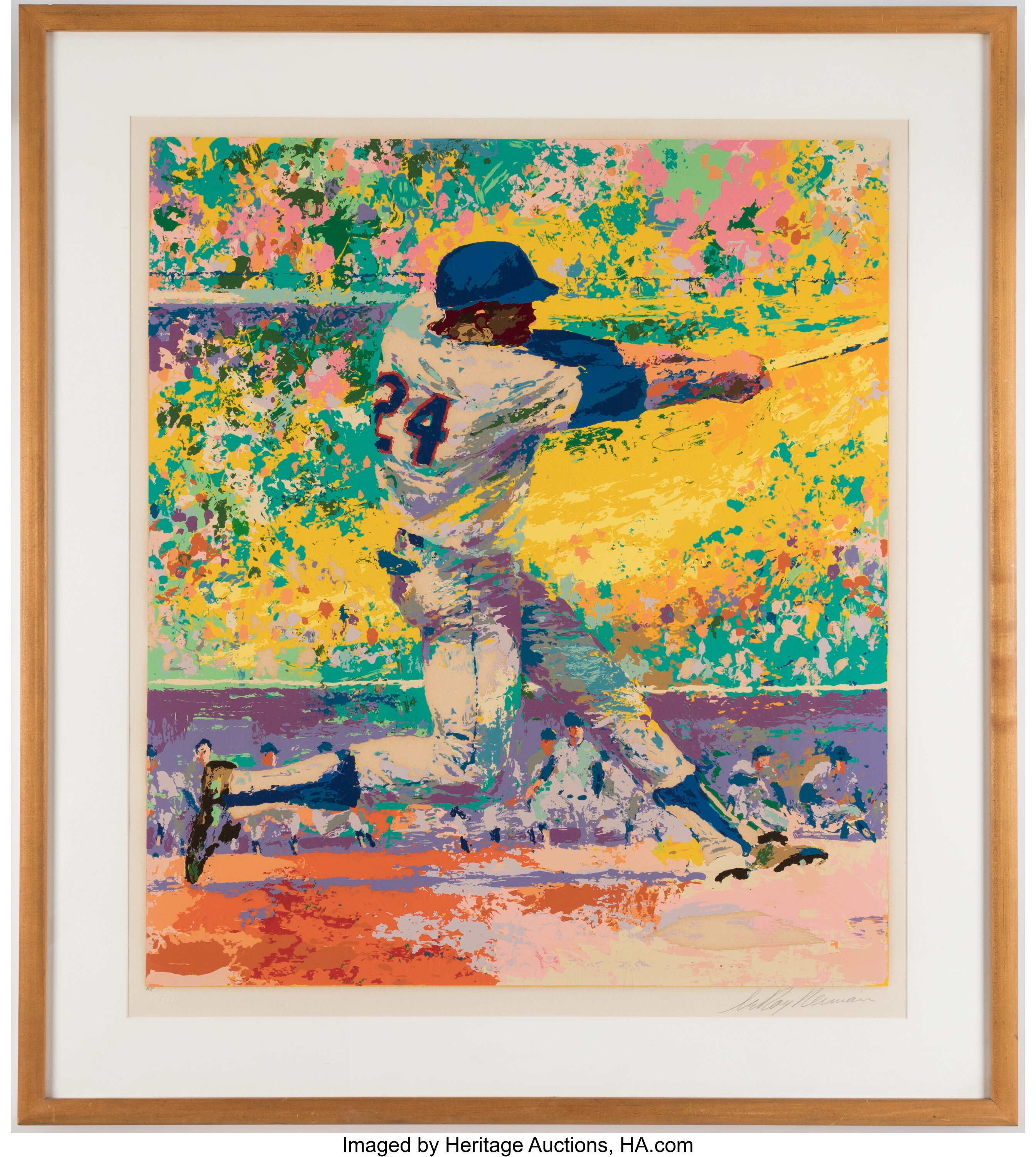 Leroy Neiman Signed & Framed Willie Mays Serigraph.  Baseball 