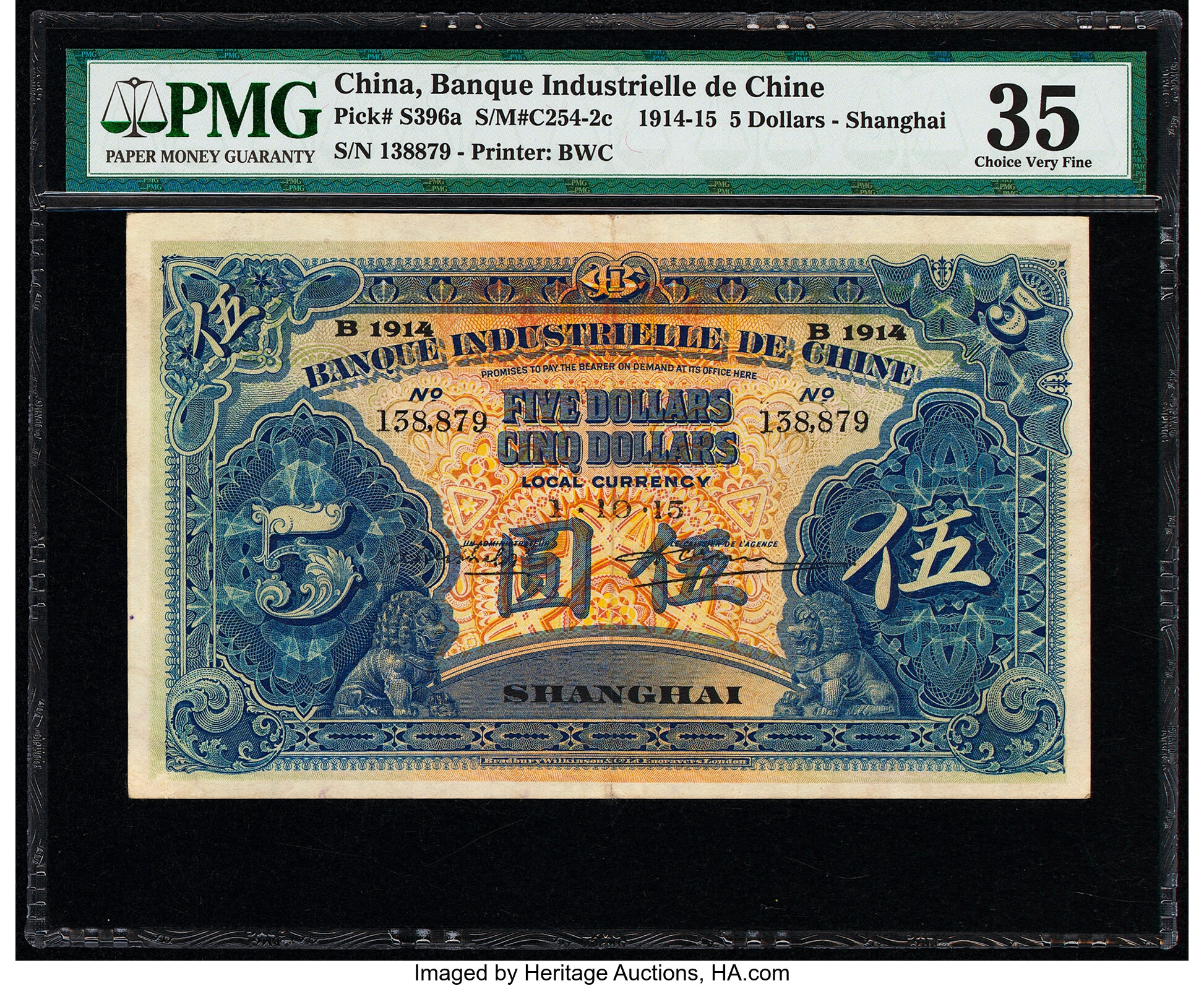 China Banque Industrielle de Chine, Shanghai 5 Dollars 1.10.1915