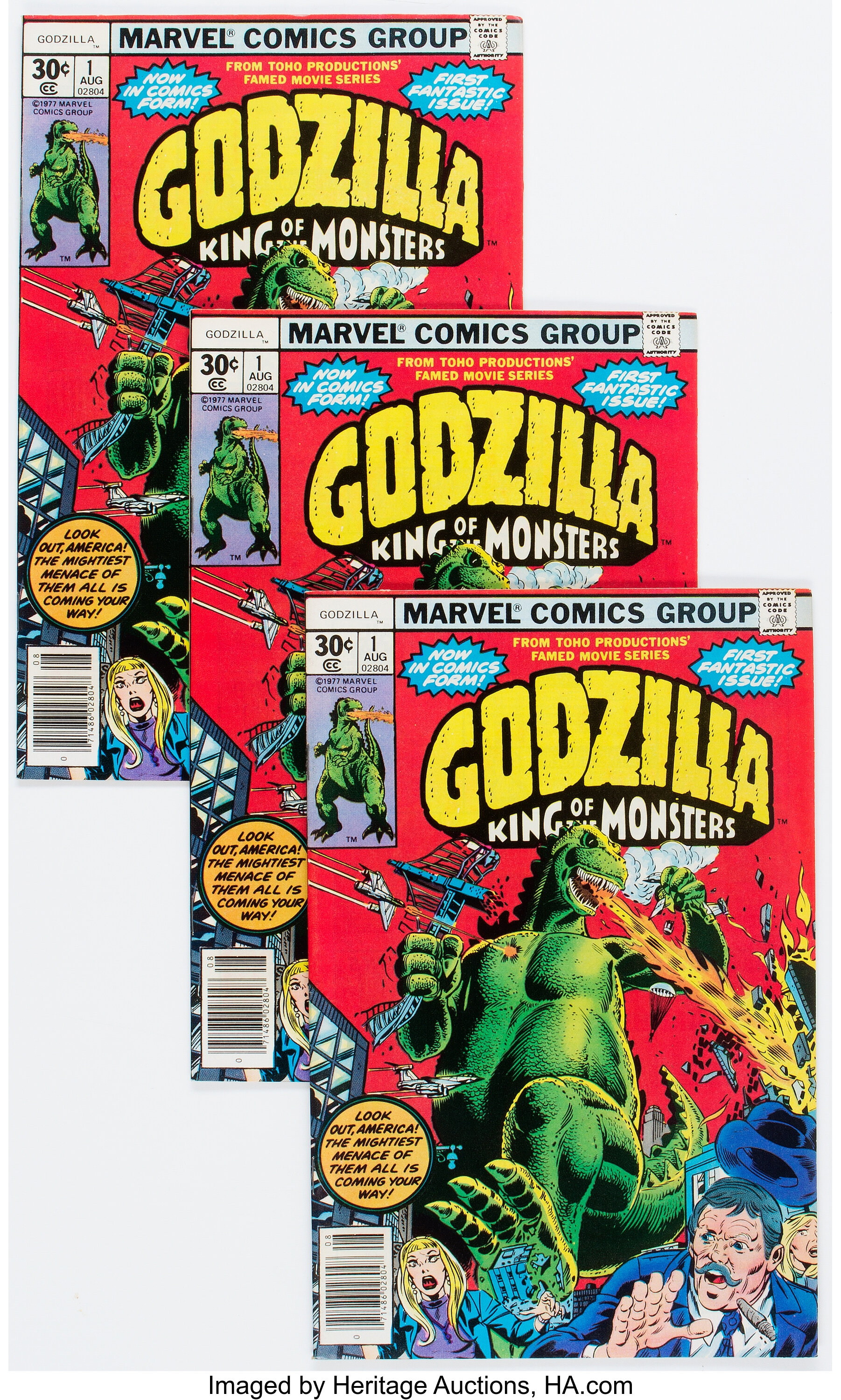 Godzilla 1 Group Of 3 Marvel 1977 Condition Average Vf Lot 19332 Heritage Auctions