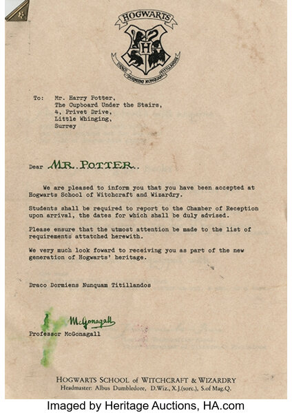 hogwarts acceptance letter