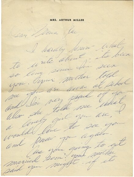 Marilyn Monroe handwritten signed note to her niece on 