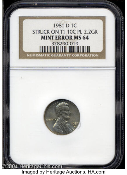 1981-D 1C Lincoln Cent--Struck on Type One 10C Planchet