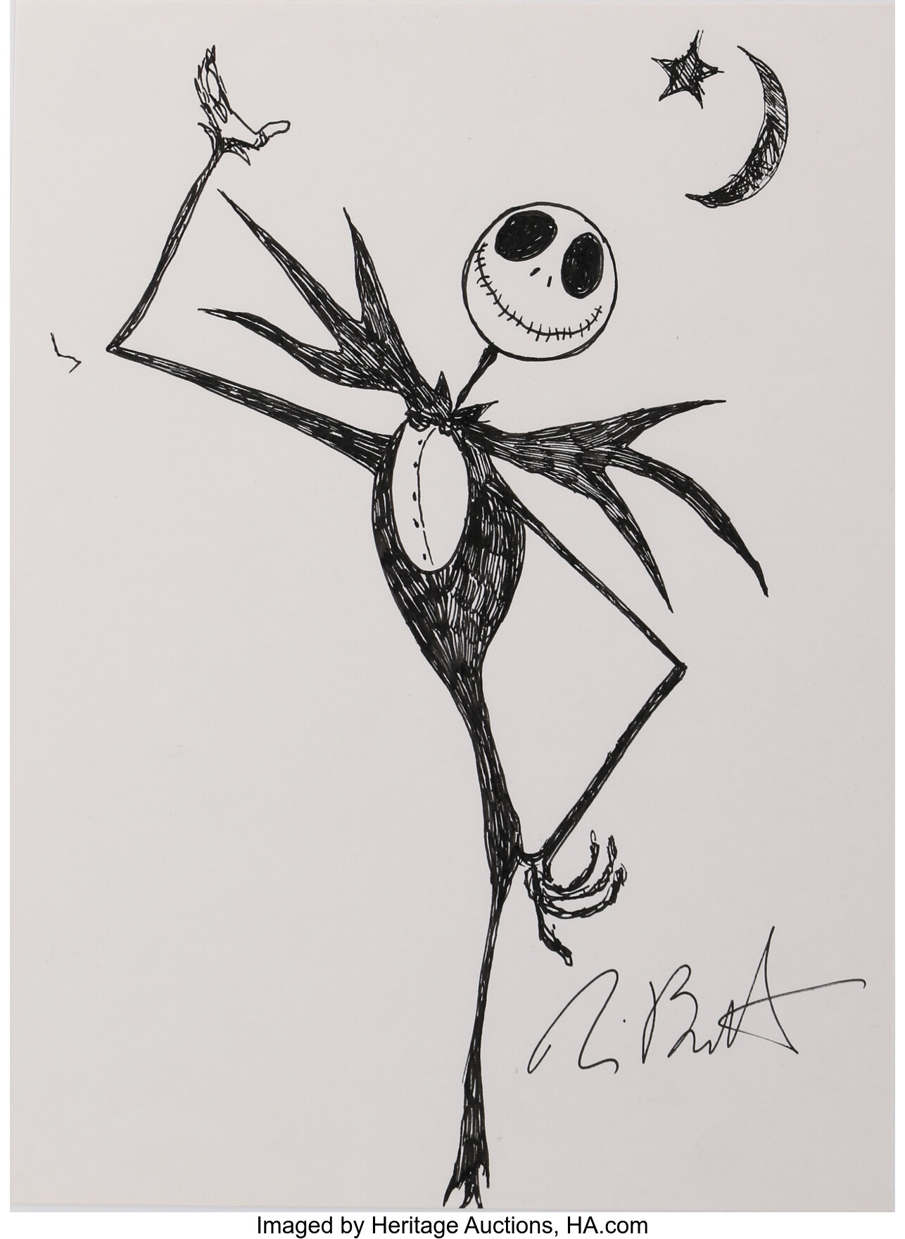 Tim Burton signed drawing of