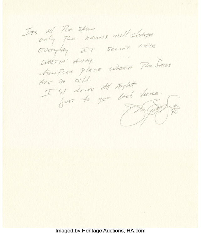 Jon Bon Jovi Of Bon Jovi Handwritten Signed Lyrics For Wanted Dead Lot 1134 Heritage Auctions