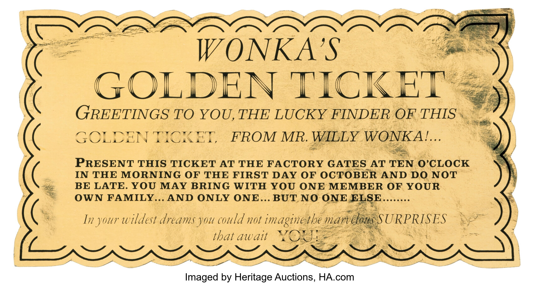 Willy Wonka Golden Ticket Note Card