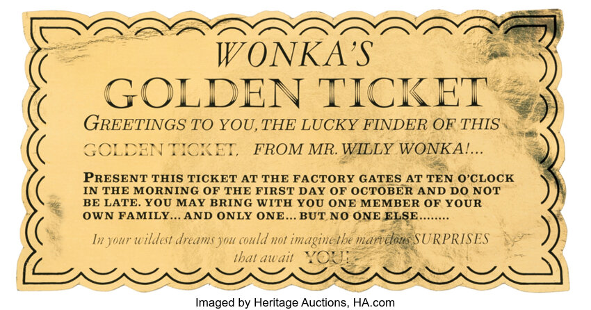 Golden Ticket prop from Willy Wonka & the Chocolate Factory., Lot  #1283