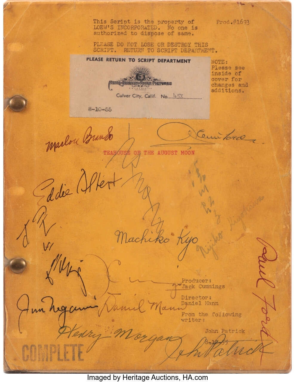 Teahouse of the August Moon production script signed by Marlon | Lot ...