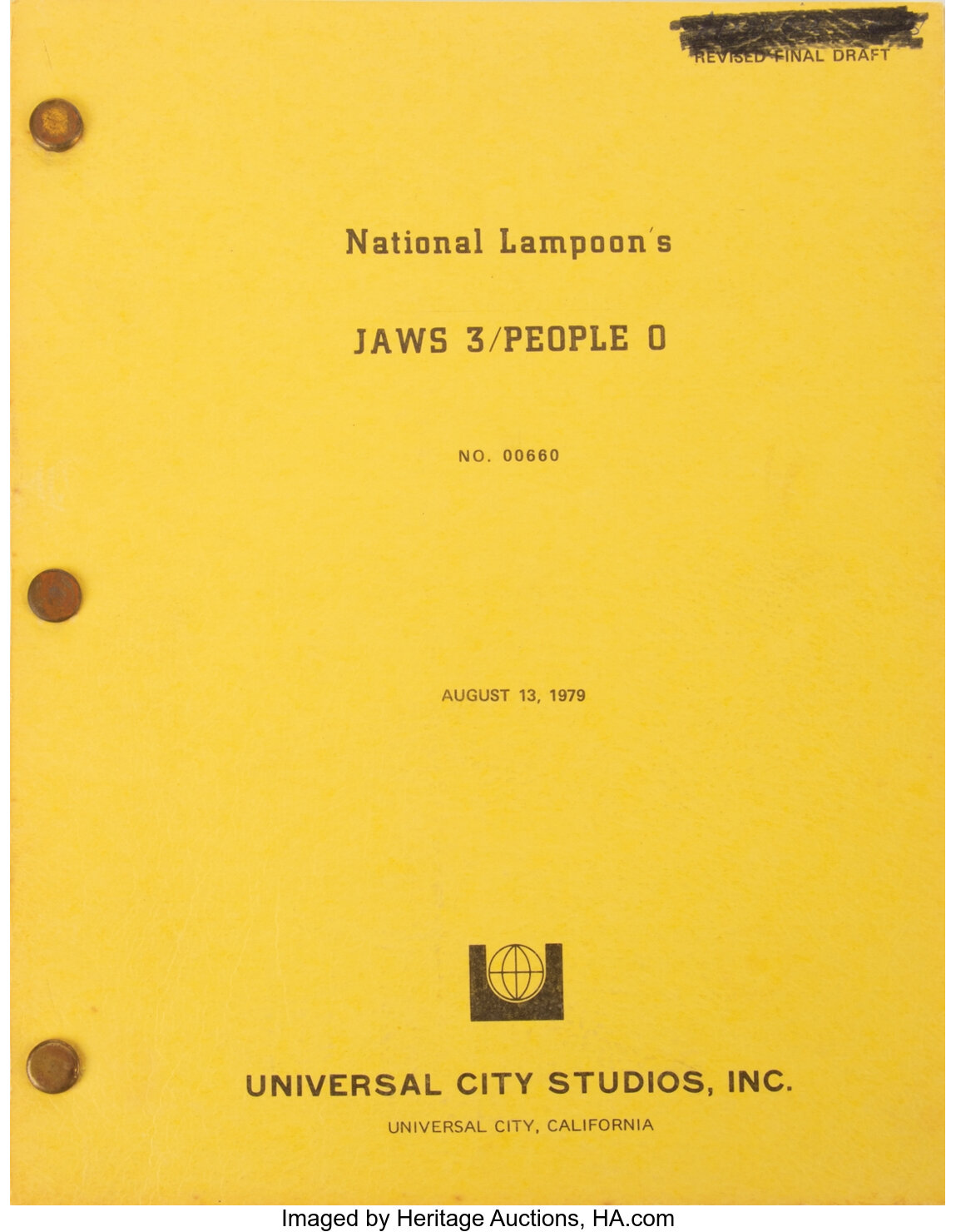 John Hughes Revised Final Draft script for the unrealized parody | Lot ...