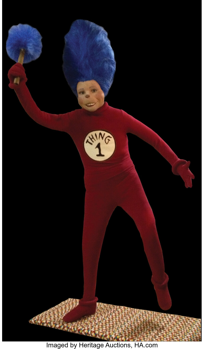 Complete Thing 1 costume and mask display from The Cat in the Lot 2528 Heritage Auctions