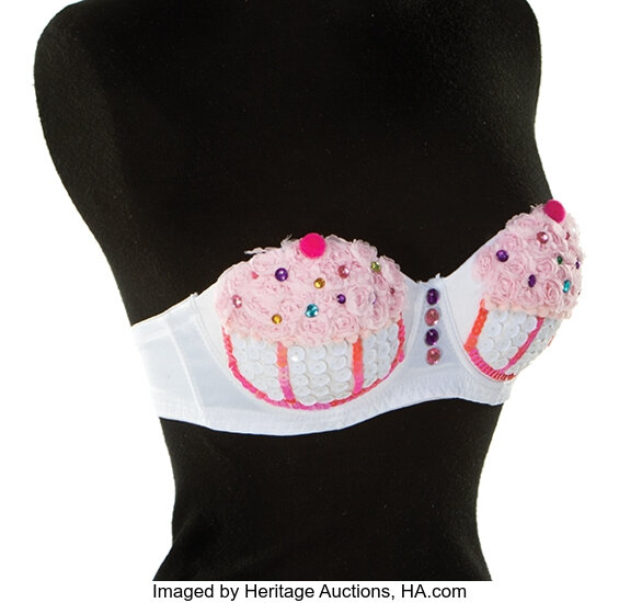 Katy Perry (3) whimsical stage worn cupcake decorated bras., Lot #2698