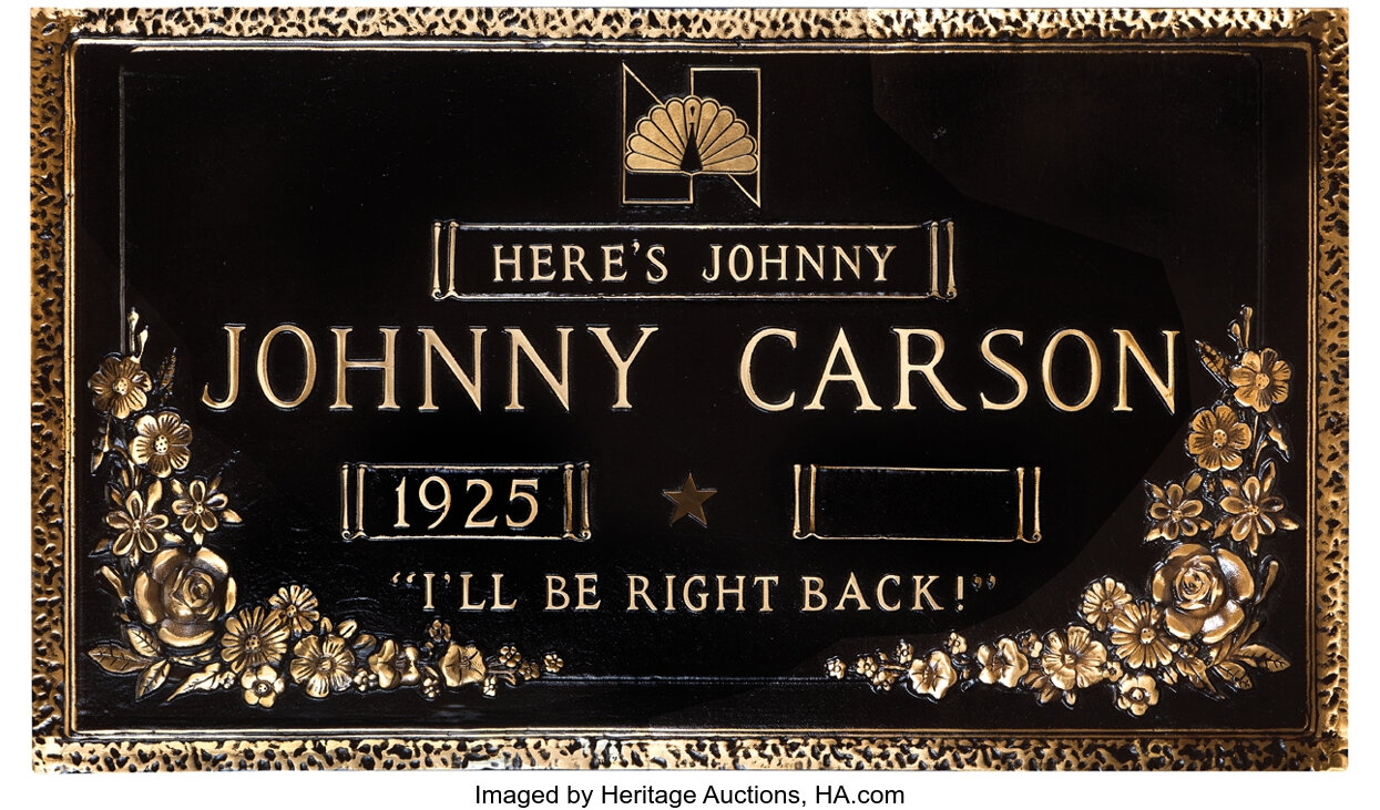 Custom bronze grave marker presented to Johnny Carson on The Tonight ...