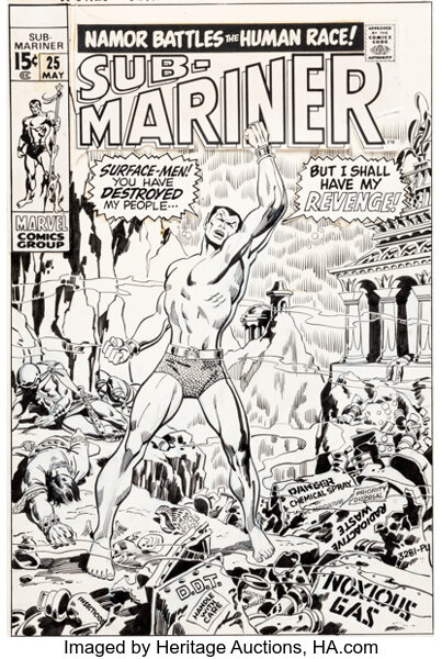 Original Comic Art:Covers, Marie Severin and Sal Buscema Sub-Mariner