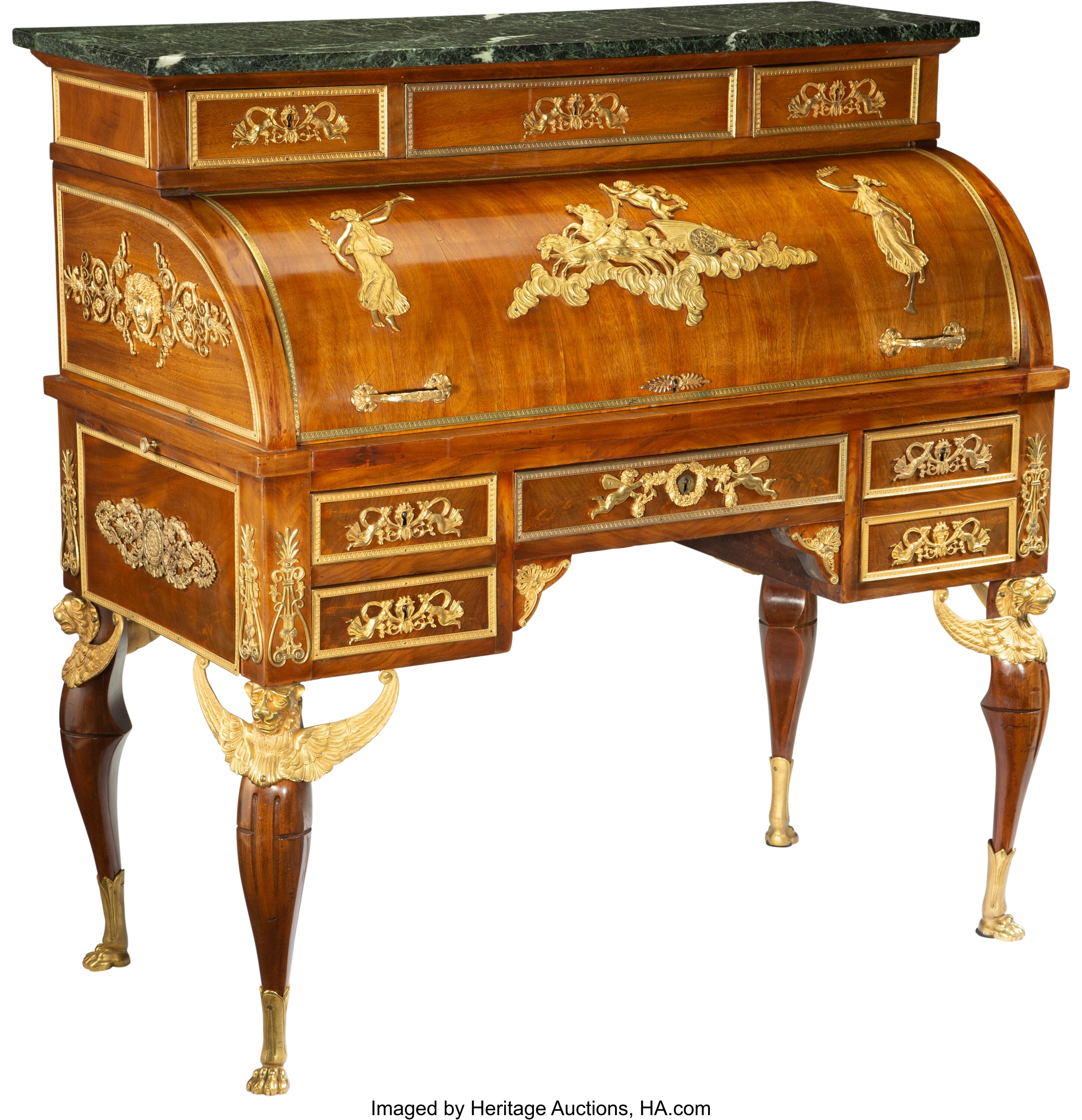 An Empire Style Gilt Bronze Mounted Mahogany Roll Top Desk With Lot 61116 Heritage Auctions