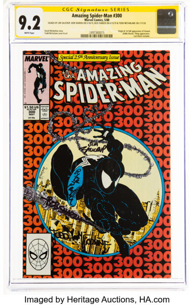 Modern Age (1980-Present):Superhero, The Amazing Spider-Man #300 Signature Series: Todd McFarlane and others (Marvel, 1988) CGC NM- 9.2 White pages....