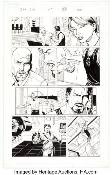 Original Comic Art:Story Page, Sean Chen and Victor Olazaba Iron Man: I Am Iron Man #1 Story Page 25 Original Art (Marvel, ...